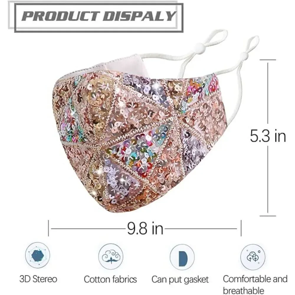 Women's Sparkly Sequin Face Cover Glitter Cotton Sequins Mixed Color Gold